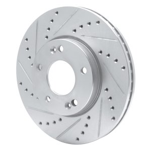 Kia Rondo Brake Rotor (1) - Front Left - R1 Concepts - Drilled & Slotted - Silver - `07-`10